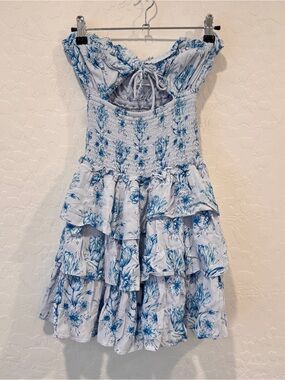 Sabo Coquette Dress Women’s 2 Floral Ruffled Smocked Cutout Tied Bust Mini